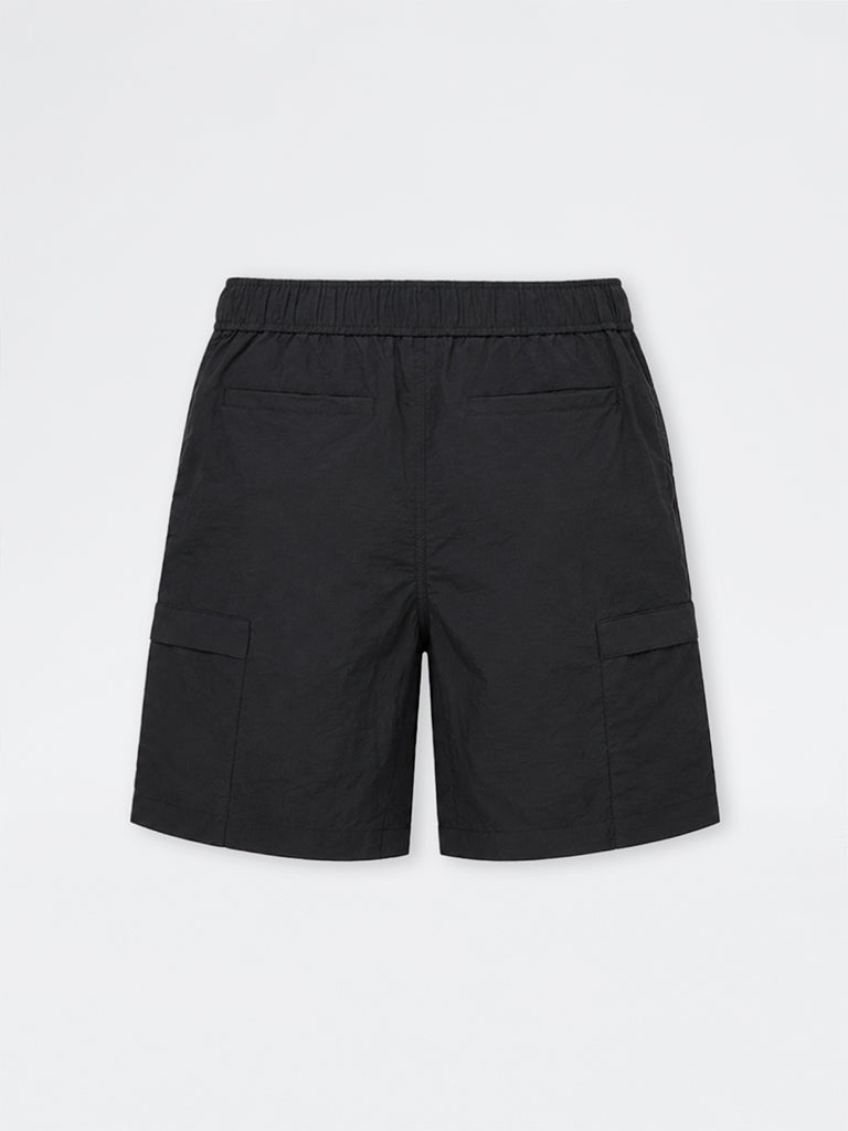 Nuoflexx Black Solid Relaxed-Fit Mid-Rise Shorts