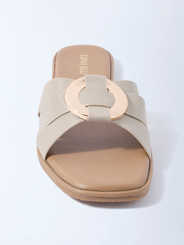 LUNA BLU Ivory Circular-Detail Slides