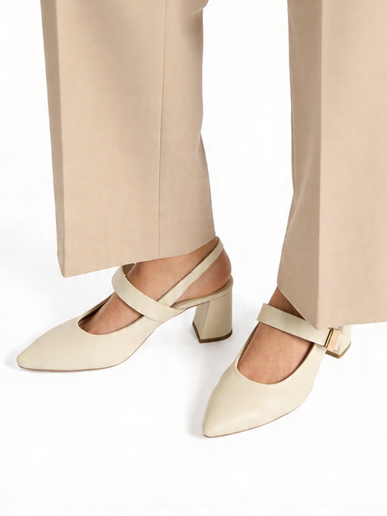 LUNA BLU Ivory Slingback Block-Heel Shoes