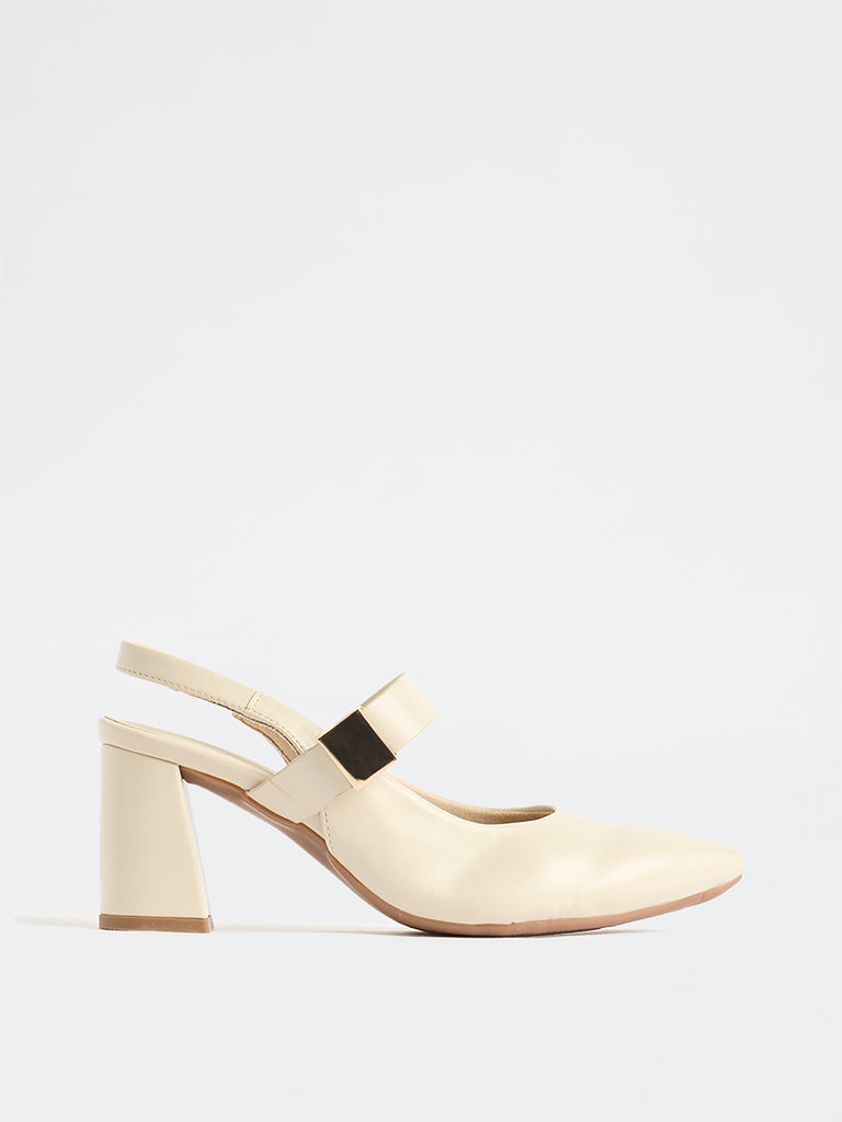 LUNA BLU Ivory Slingback Block-Heel Shoes