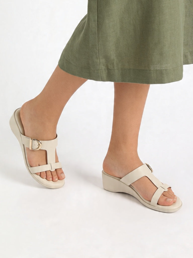 LUNA BLU Ivory Buckle-Detail Wedge-Heel Sandals
