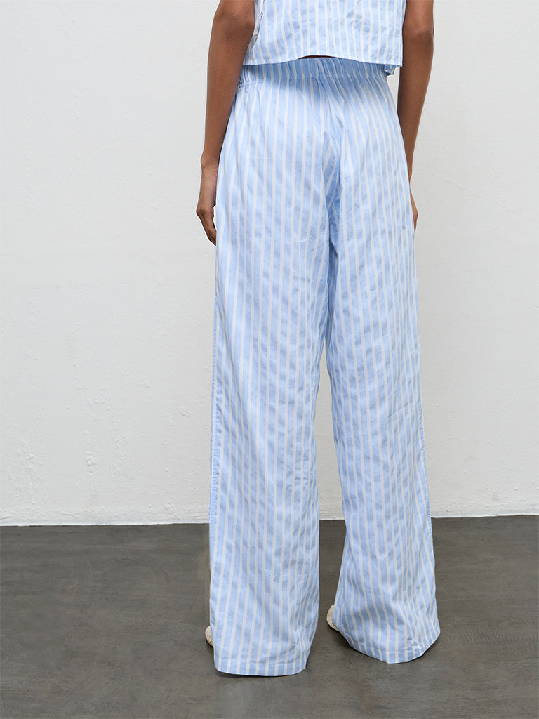 Nuon Blue Striped High-Rise Pants