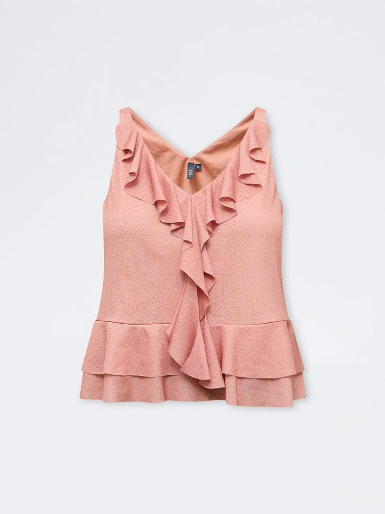 LOV Dusty Peach Ruffle-Detail Top
