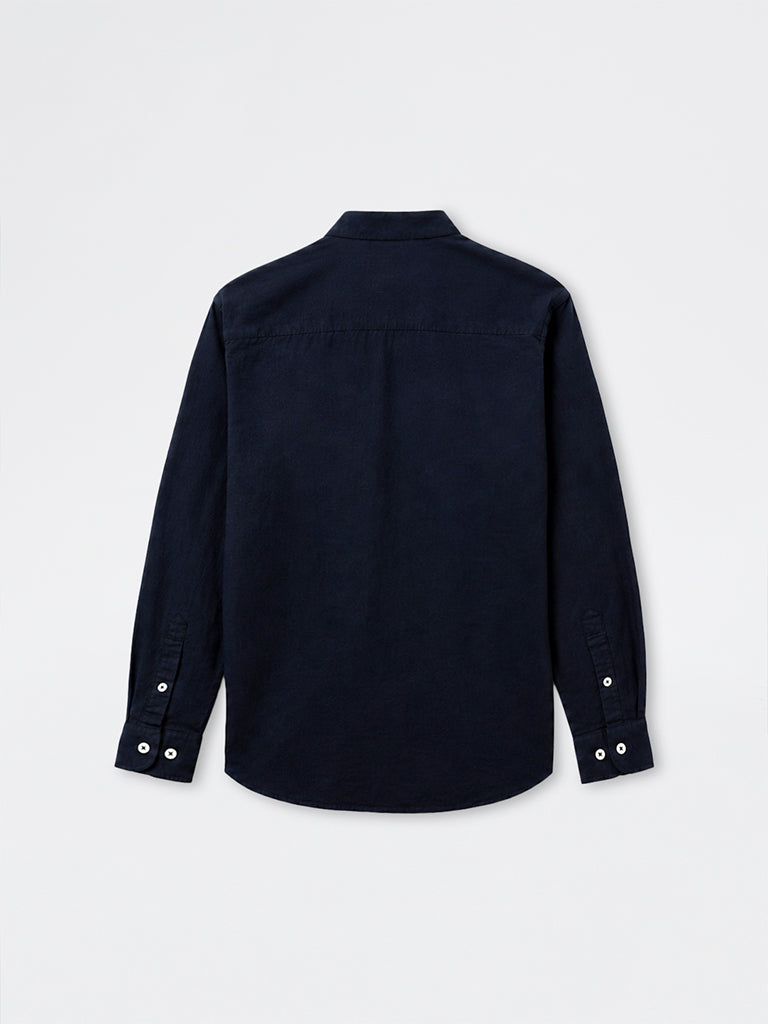 Ascot Navy Relaxed-Fit Linen-Blend Shirt