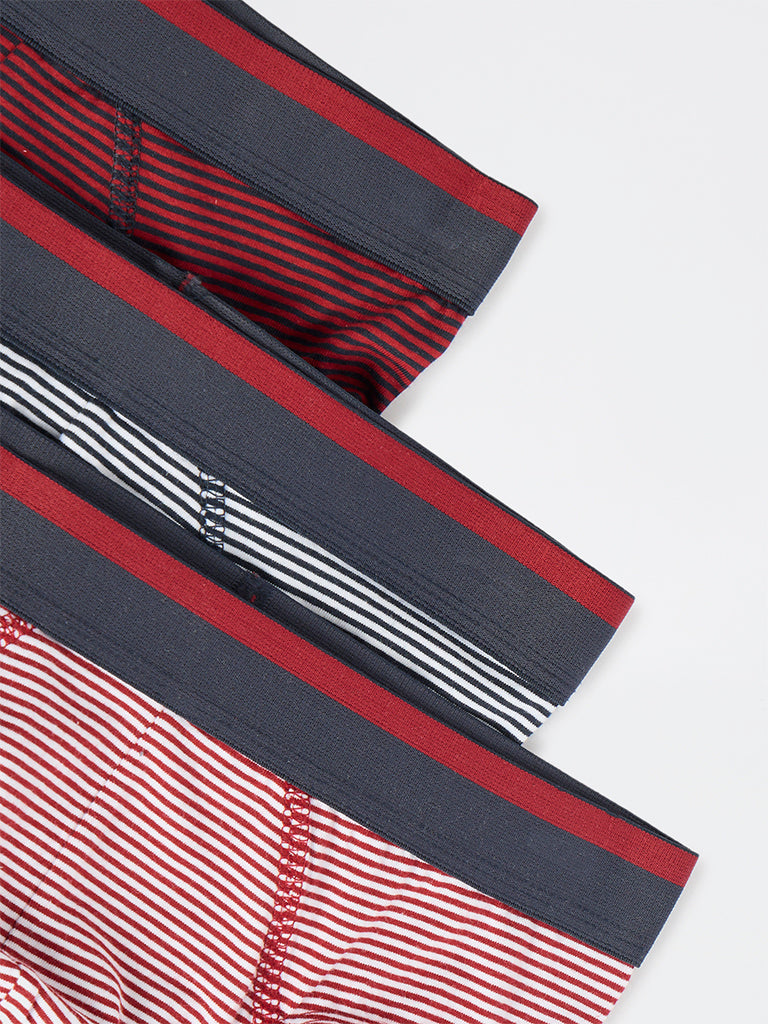 WES Lounge Red Striped Cotton Briefs - Pack of 3
