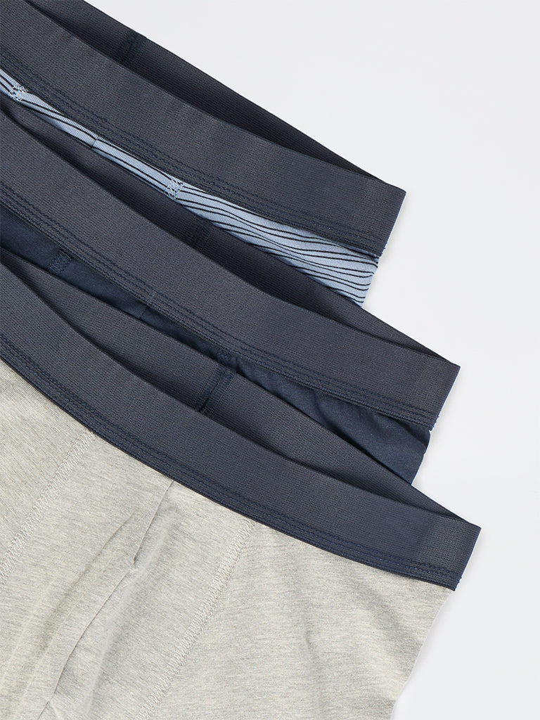 WES Lounge Blue Cotton Trunks - Pack of 3