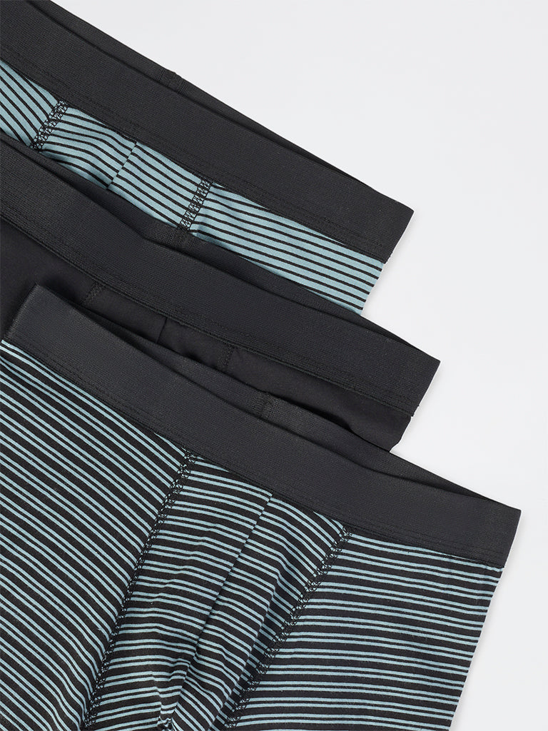 WES Lounge Teal Striped Cotton Trunks - Pack of 3