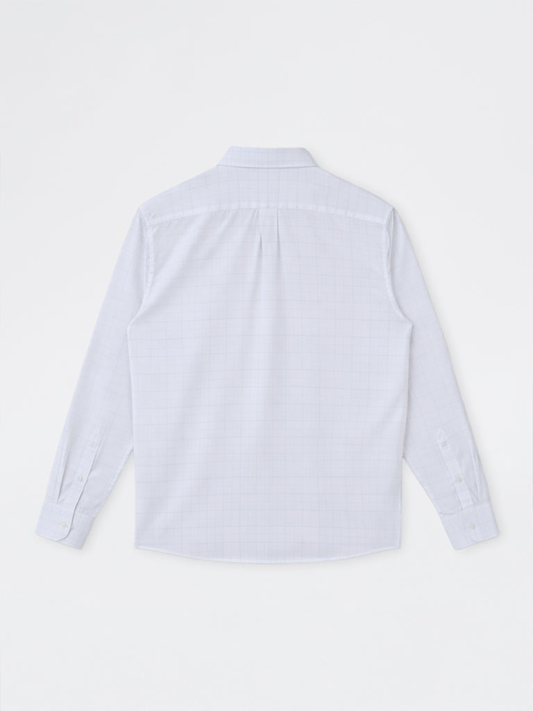 WES Formals Off-White Checkered Slim-Fit Cotton Shirt