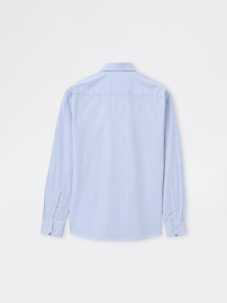 WES Formals Light Blue Striped Relaxed-Fit Cotton Shirt