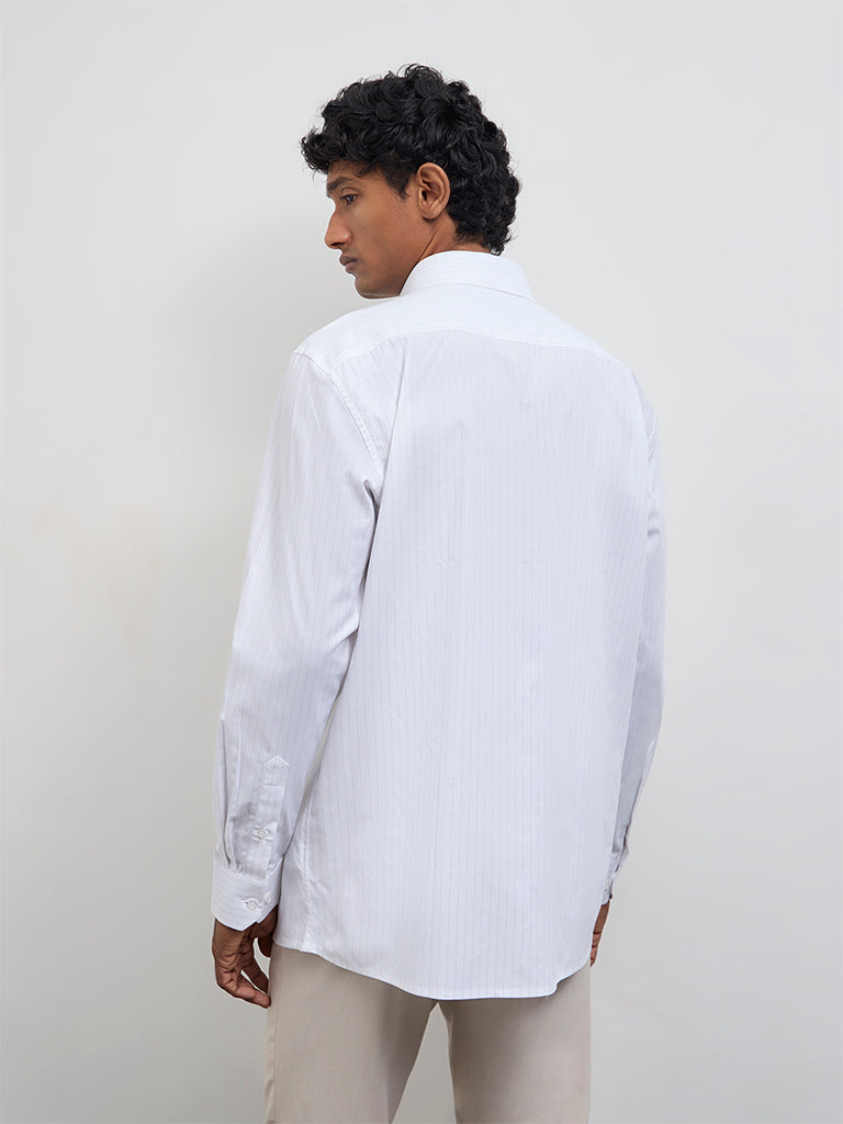 WES Formals White Pinstripe Relaxed-Fit Cotton Shirt