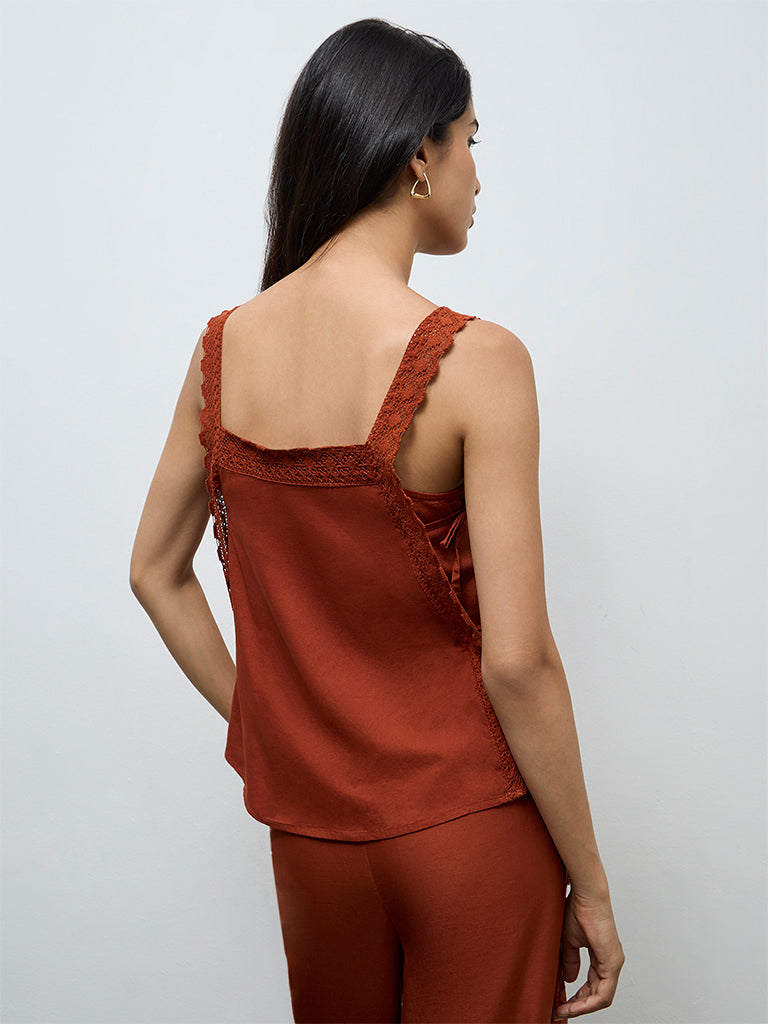 LOV Rust Embroidered Cotton Top