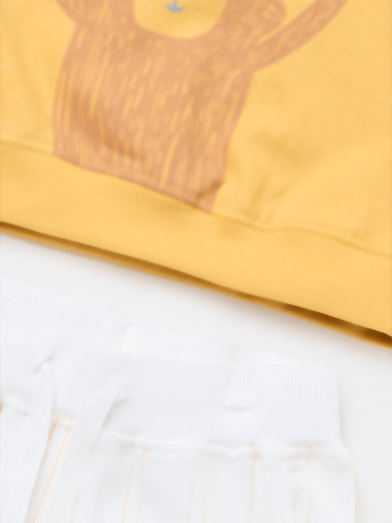 HOP Baby Boys Mustard Cotton Sweatshirt and Pants Set