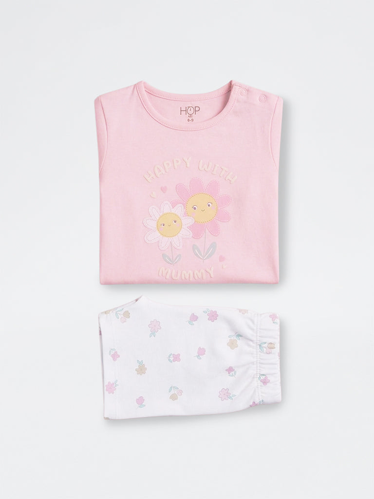 2-Piece HOP Baby Girls Pink Floral Printed Cotton Set