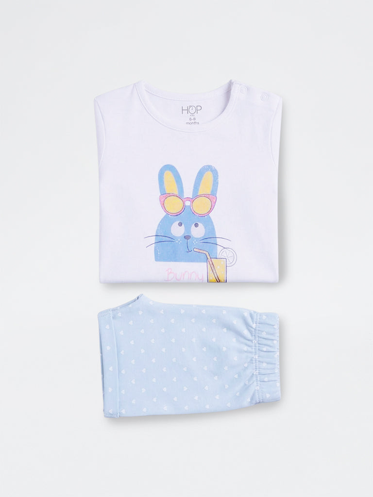 2-Piece HOP Baby Girls White Animal Printed Cotton Set
