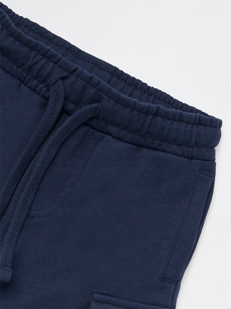 HOP Kids Boys Navy Mid-Rise Cotton Shorts
