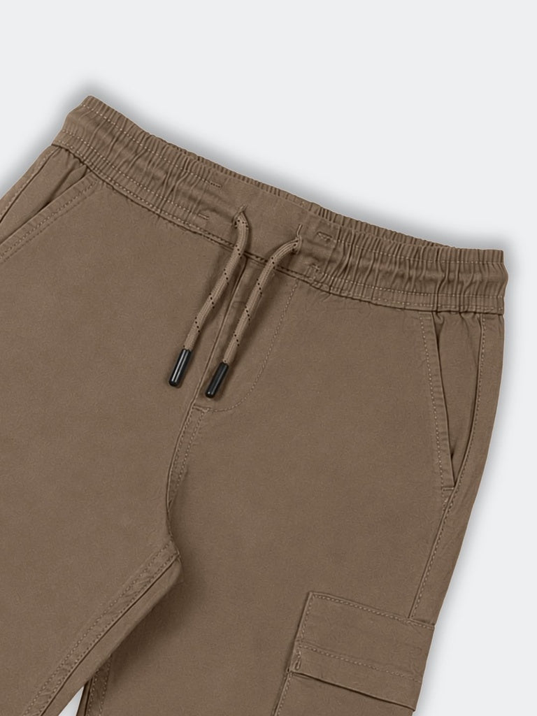 HOP Kids Boys Taupe Multi-Pocket Cotton-Blend Cargo Pants