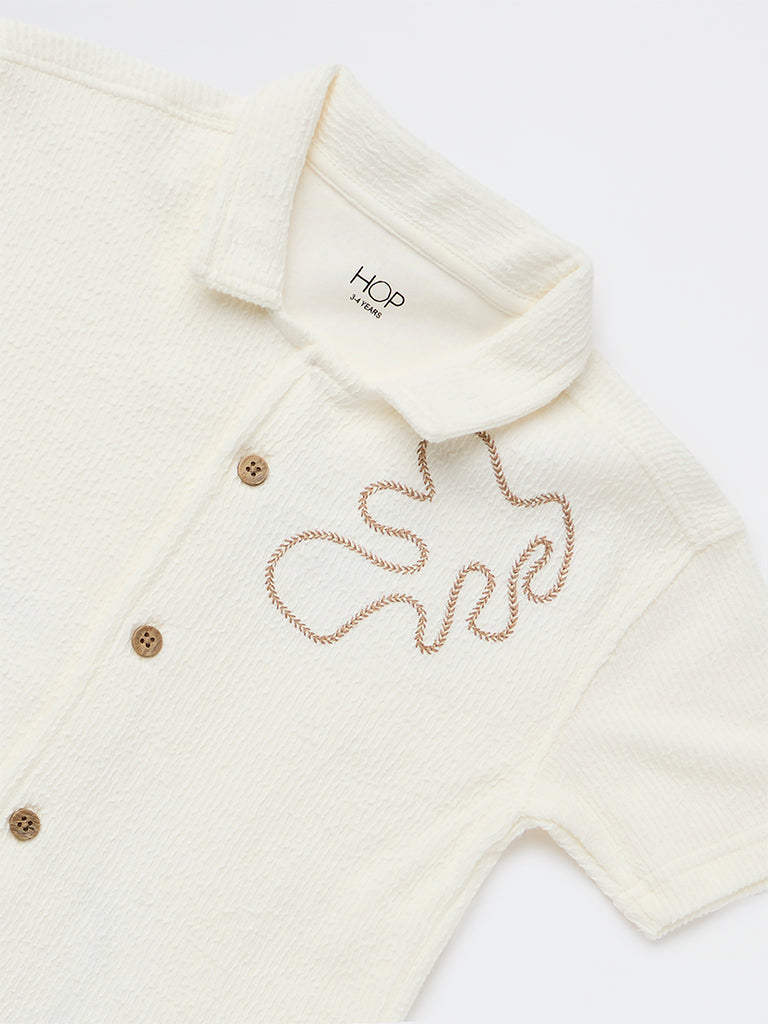 HOP Kids Boys Off-White Embroidered Resort-Fit Cotton Shirt
