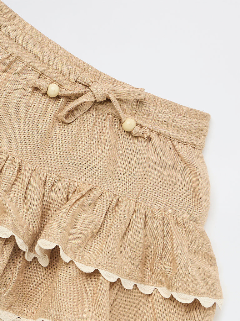 HOP Kids Girls Taupe High-Rise Tiered Skirt