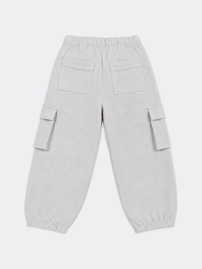 HOP Kids Girls Beige Floral Embroidered Cargo Trousers