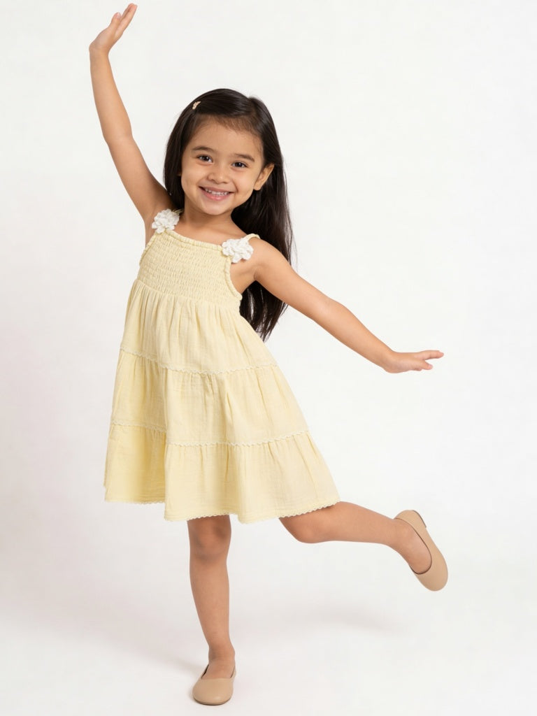 Buy HOP Kids Girls Light Yellow Cotton Tiered Dress from Westside Buy HOP Kids Girls Light Yellow Cotton Tiered Dress from Westside