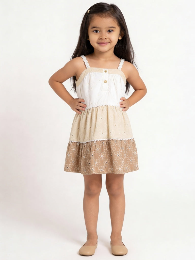 Buy HOP Kids Girls Brown Schiffli Detailed Cotton Tiered Dress from Westside