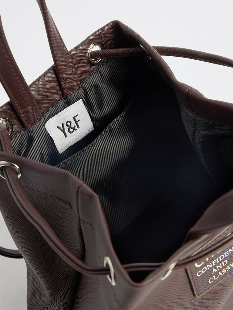 Y&F Kids Dark Brown Text-Detailed Shoulder Bag