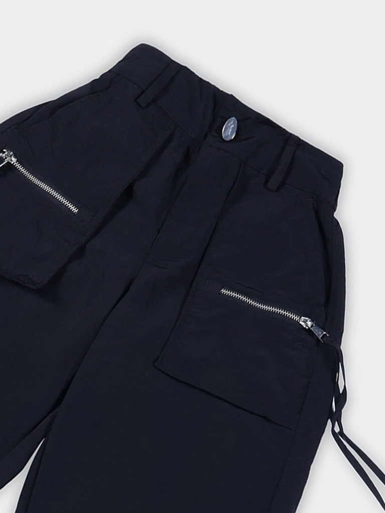 Girls Black Zip Pocket Wide Leg Cargo Trousers