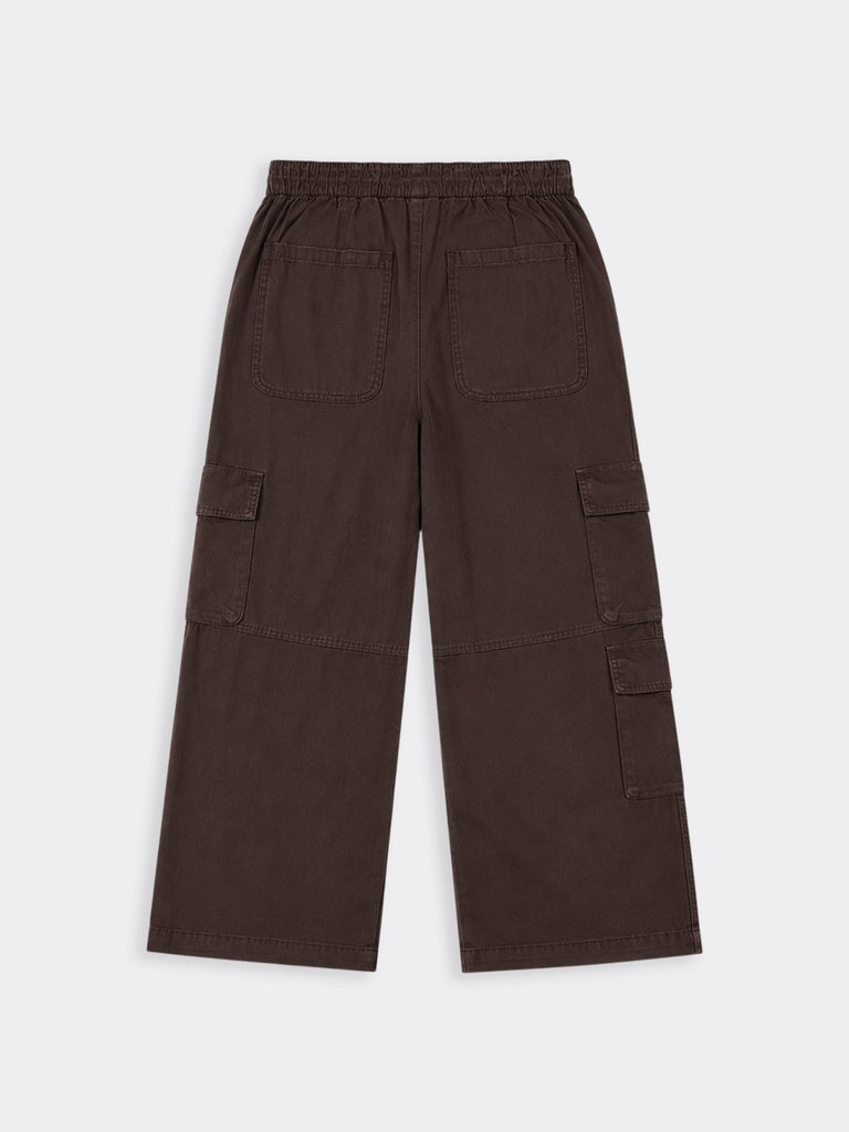 Girls Brown Multi-Pocket Regular Fit Cotton Cargo Pants