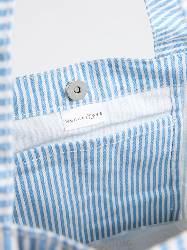 Wunderlove Blue Stripe-Printed Canvas Tote Bag