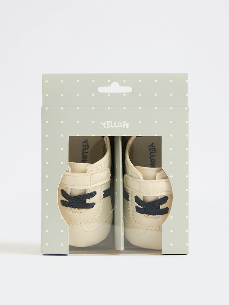 Yellow Off-White Stripe-Printed Lace-Up Sneakers
