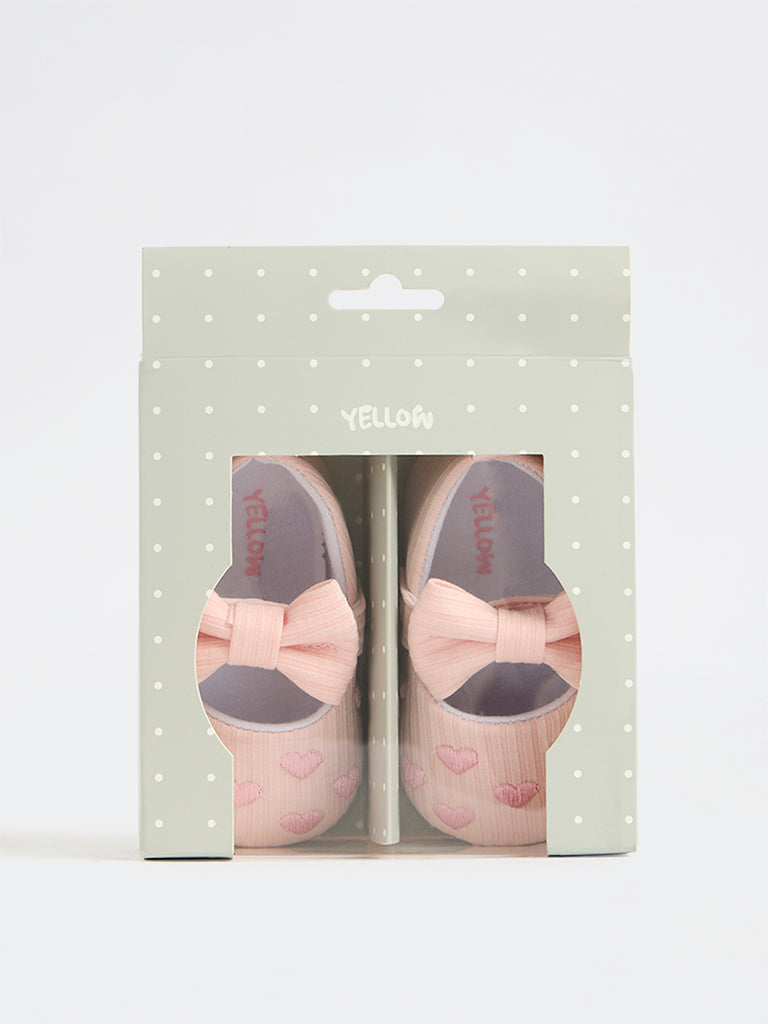 Yellow Pink Heart Embroidered Booties