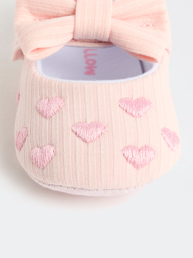 Yellow Pink Heart Embroidered Booties