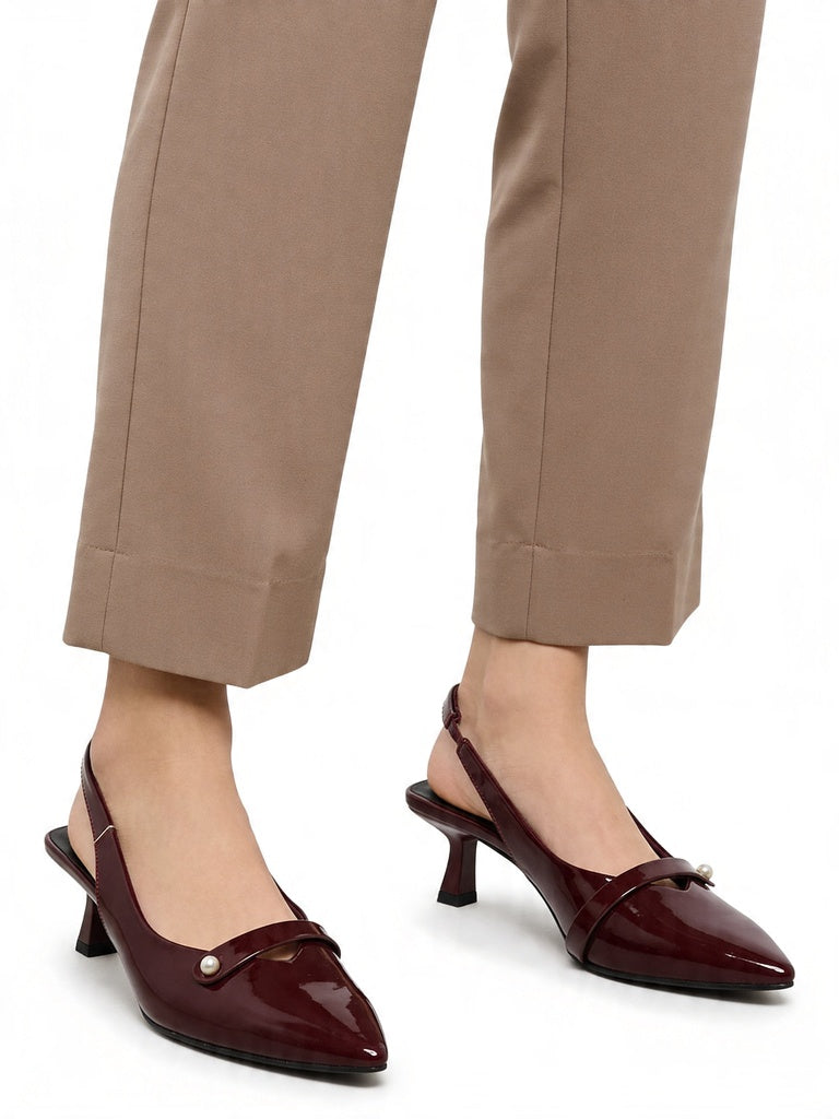 LUNA BLU Burgundy Pearl Embellished Kitten Heel Mules