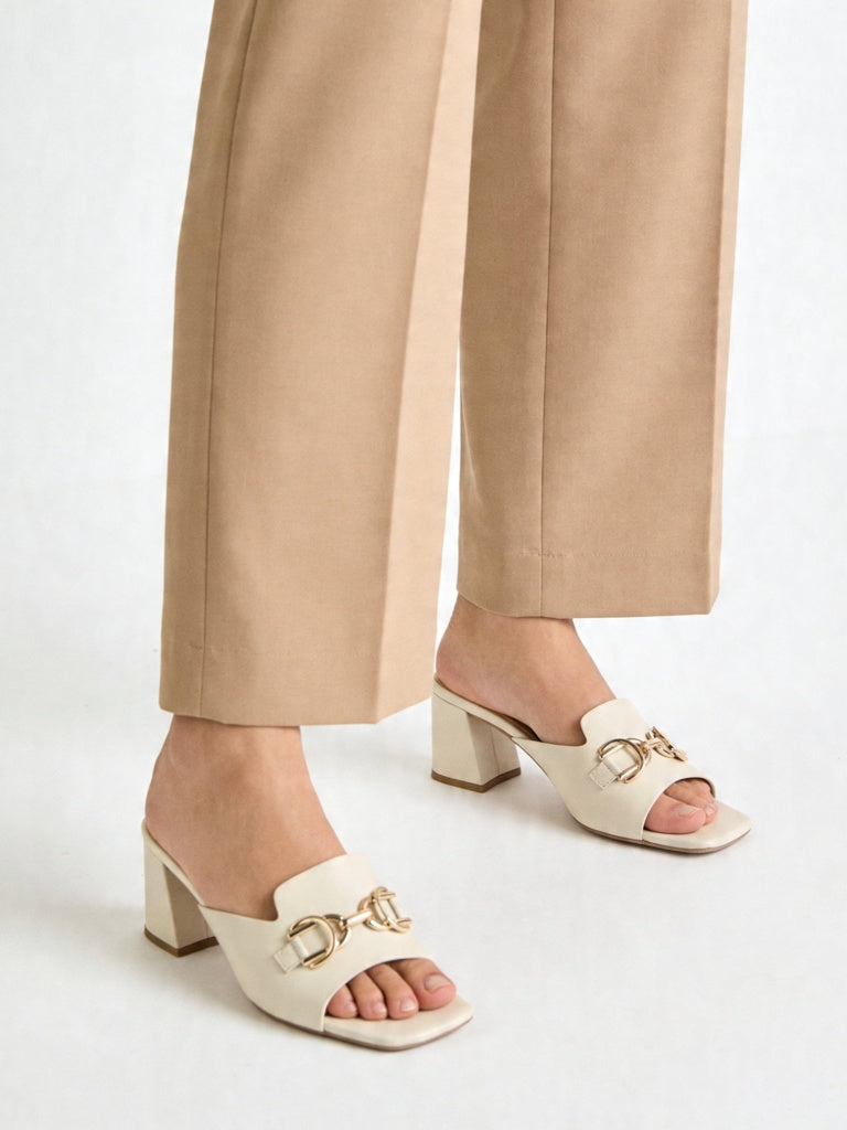 LUNA BLU Ivory Buckle-Detail Block-Heel Sandals