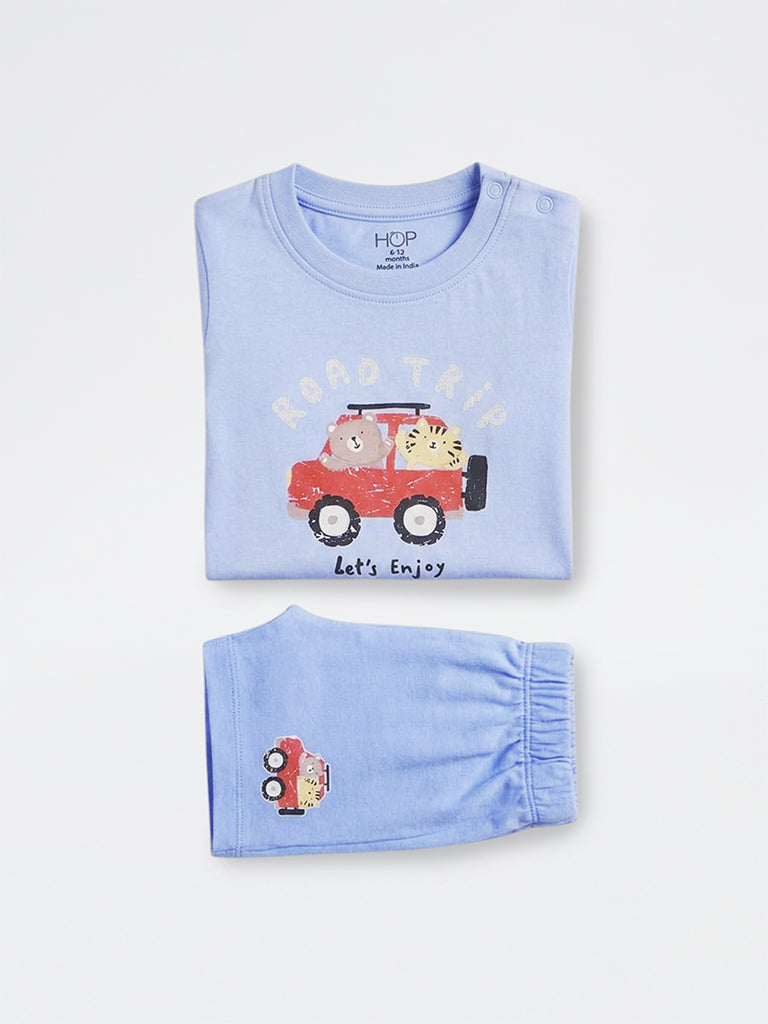 2-Piece HOP Baby Boys Blue Printed Cotton Set