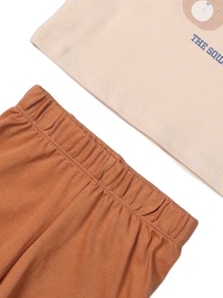 HOP Baby Boys Beige Printed Cotton T-Shirt and Shorts Set - Exclusive