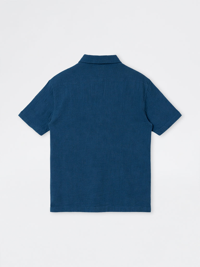 ETA Indigo Textured Relaxed-Fit Cotton Polo T-Shirt