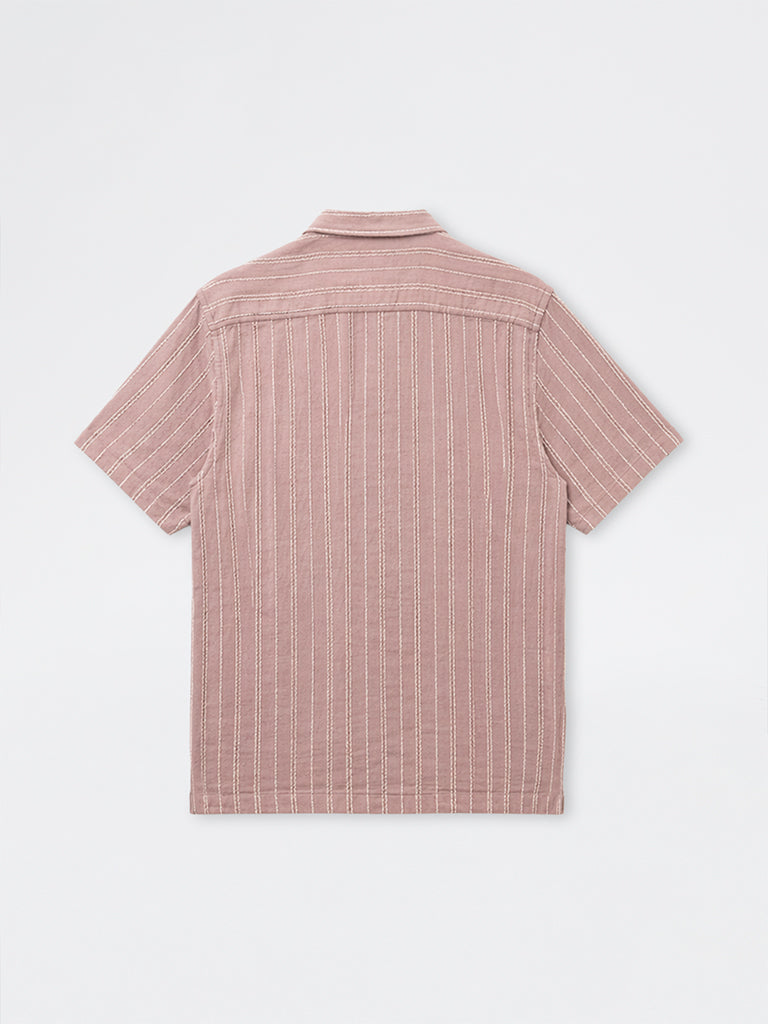 ETA Dusty Pink Stripe Embroidered Relaxed-Fit Cotton Shirt