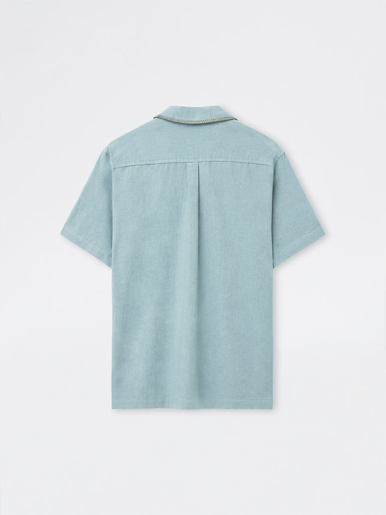 ETA Light Teal Botanical Printed Relaxed-Fit Cotton-Blend Shirt