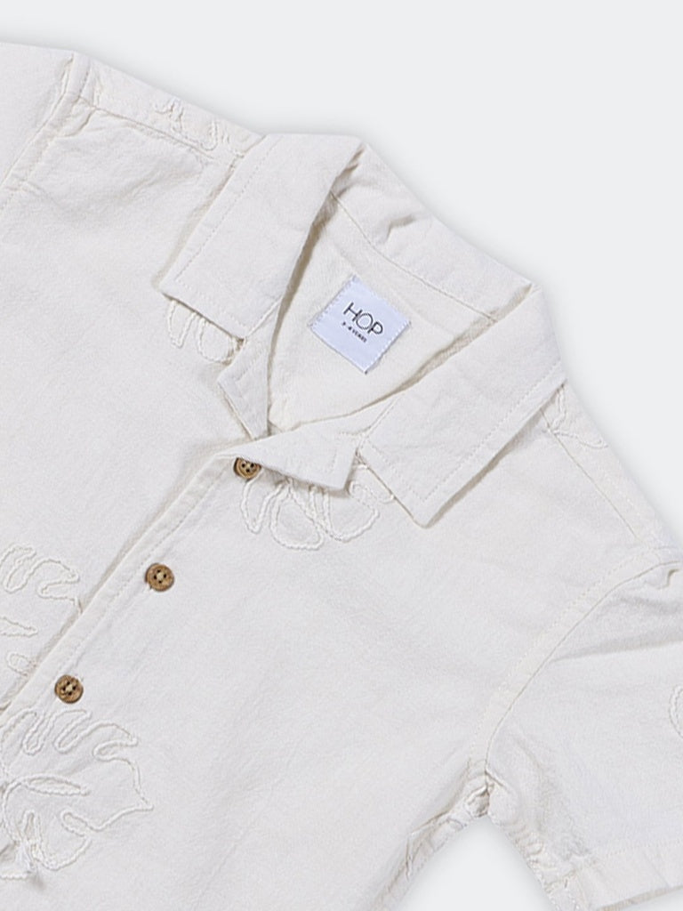 HOP Kids Boys Off-White Embroidered Cotton-Blend Shirt
