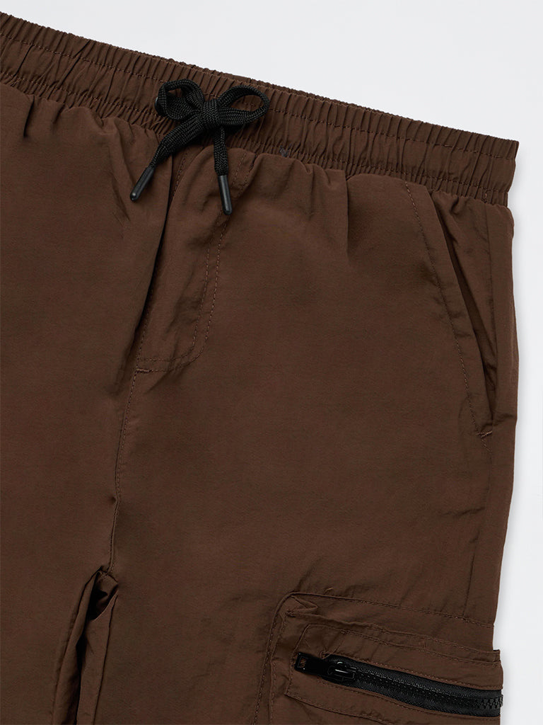 Boys Brown Mid-Rise Cargo Pants