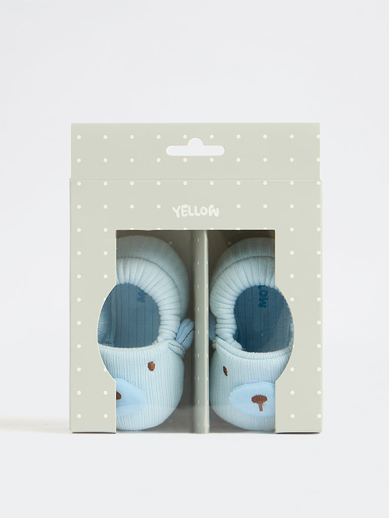 Yellow Light Blue Teddy-Bear Design Booties