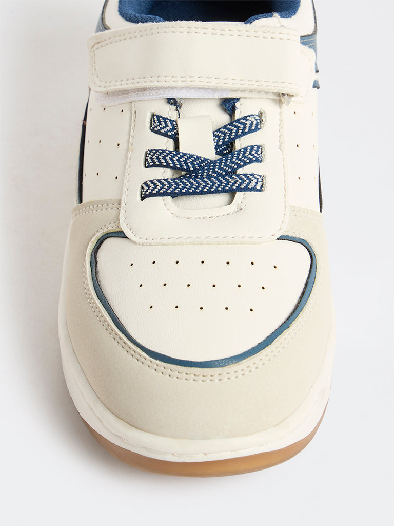 Yellow White Colour-Blocked Perforated Lace-Up Sneakers