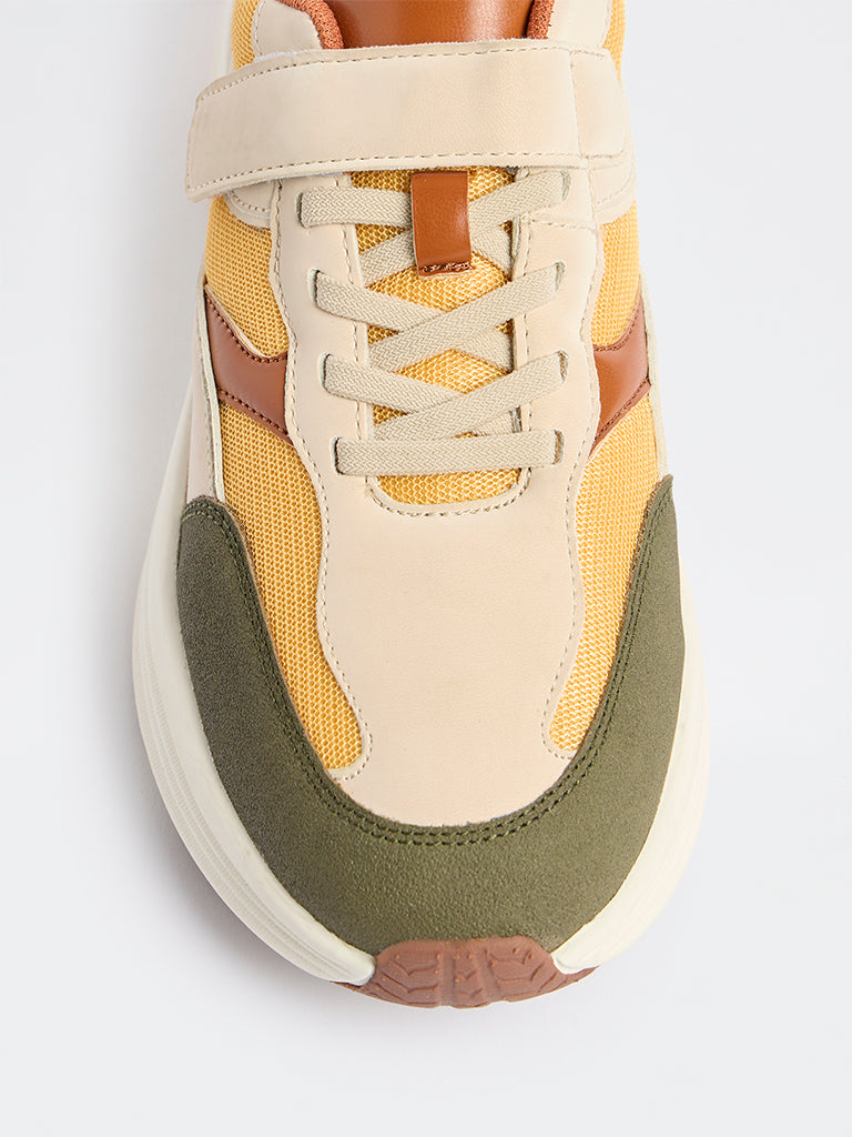 Yellow Colour-Block Lace-Up Sneakers
