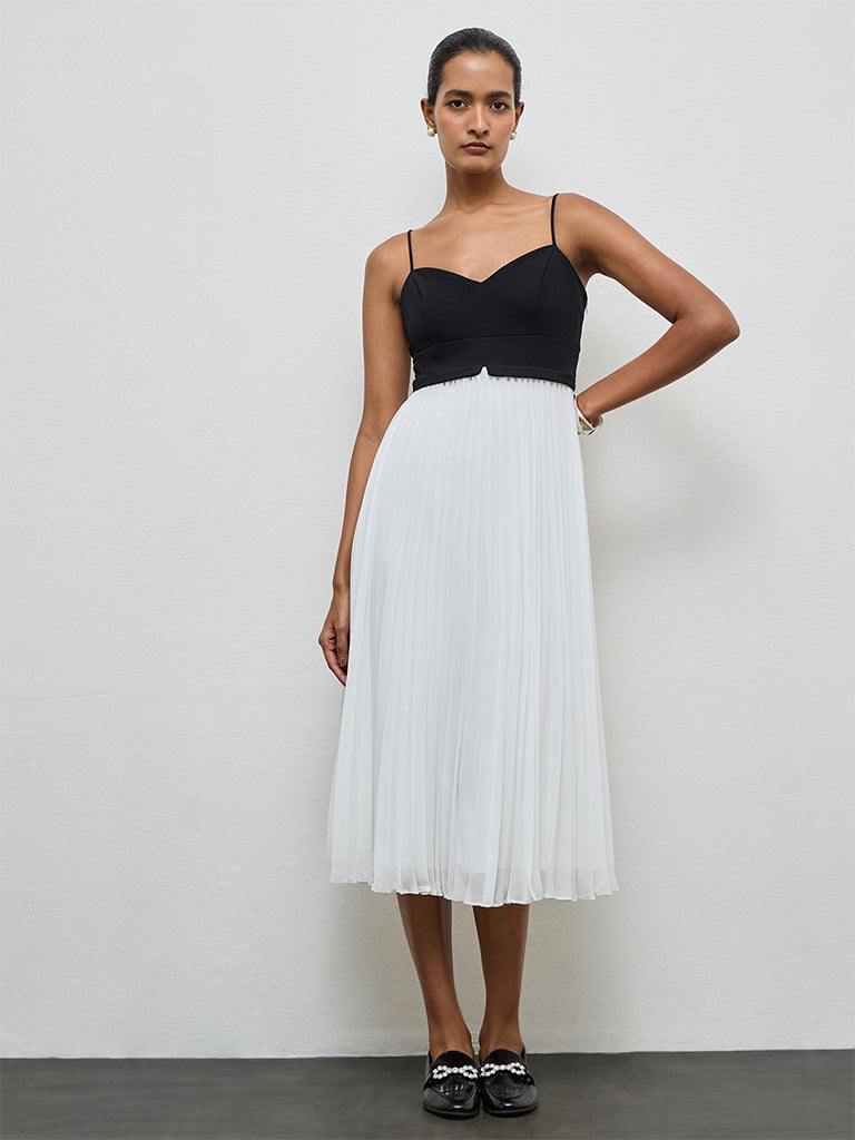 Buy Wardrobe Ivory Accordion Pleated A-Line Dress from Westside