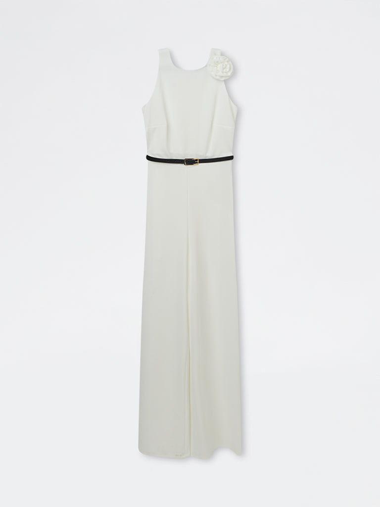 Wardrobe Ivory Jumpsuit with Belt and Corsage Set