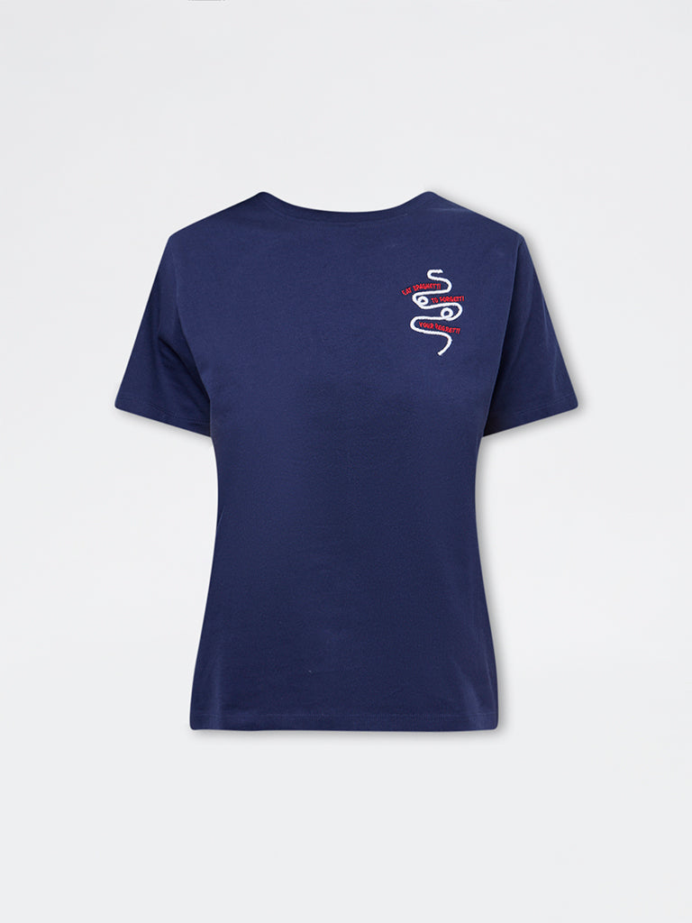 LOV Navy Graphic Design Cotton T-Shirt