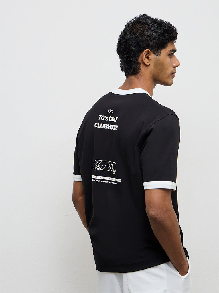 Nuoflexx Black Text-Printed Relaxed-Fit Cotton-Blend T-Shirt