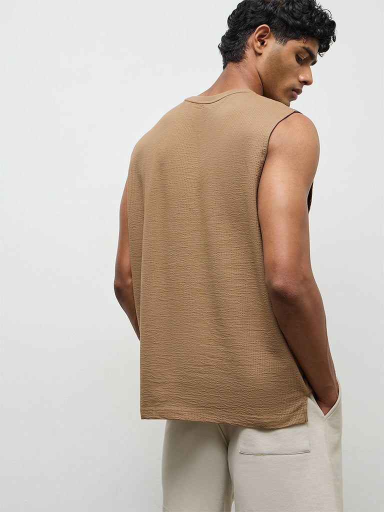 Nuoflexx Brown Textured Relaxed-Fit Cotton-Blend T-Shirt