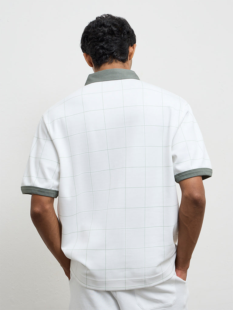 Nuoflexx Off-White Checkered Relaxed-Fit Cotton-Blend Polo T-Shirt